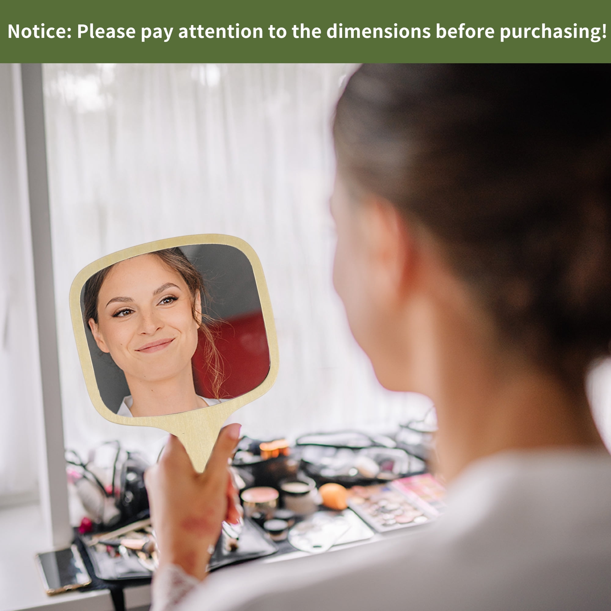 Unique Bargains HMirror with Handle Bamboo Handheld Mirror for Shaving Travel Wood M