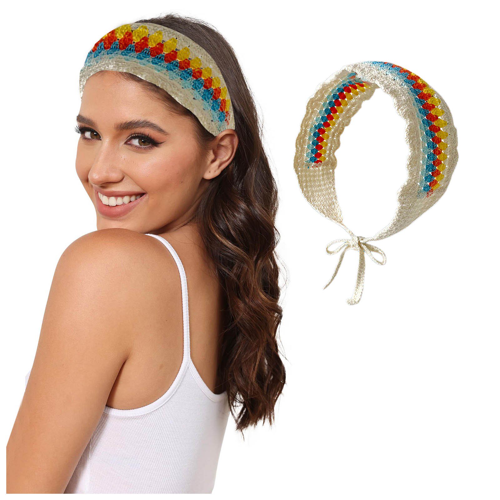 Headbands For Women Hippie Headband Bandana Tie Back Knit Headband For  Girls Wide Head Bands Floral Crochet Headwrap Hair Women