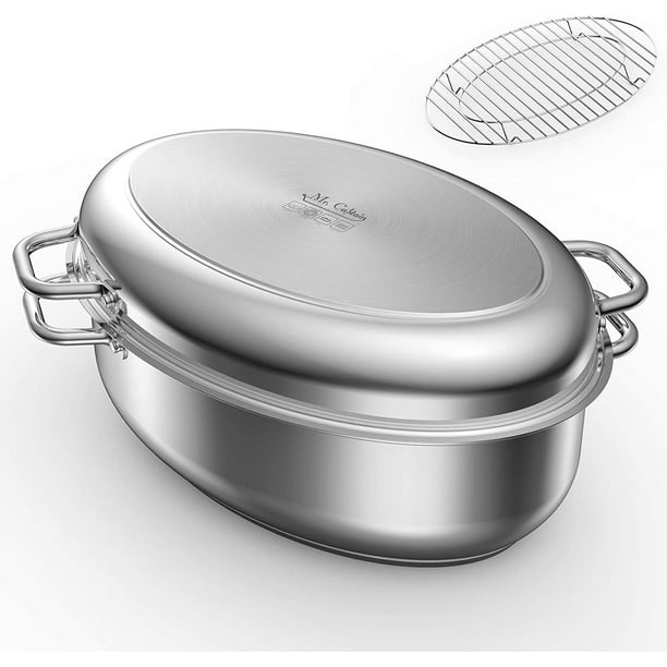 Mr Captain Roasting Pan with Rack and Lid 12 Quart,18/10 Stainless ...
