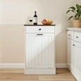 thumbnail image 2 of Hidden Wooden Trash Can Cabinet in White, 10 Gallon Standalone Garbage Cabinet with Drawer for Kitchen Organization, 2 of 11