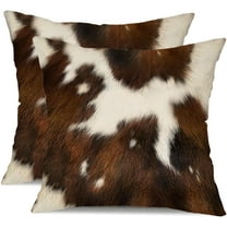 Farmhouse Pillow Covers 18x18 Inch Set of 2 Brown Cowhide Accent Printing Decorative Throw Pillows Farmhouse Animal Print Square Pillowcase Decor for Outdoor Couch Chair Couch