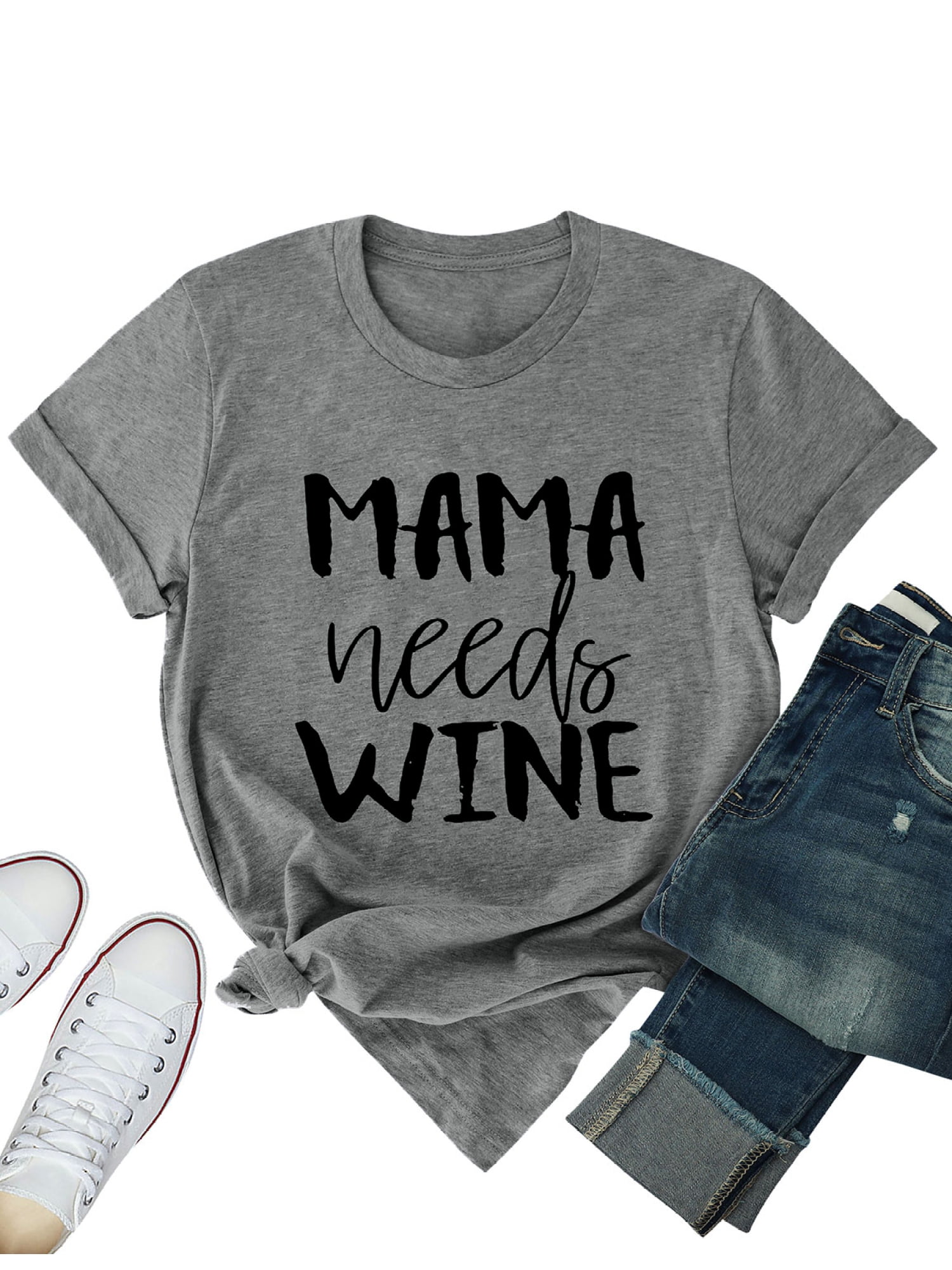 OUNAR Women MAMA NEEDS WINE Letter 