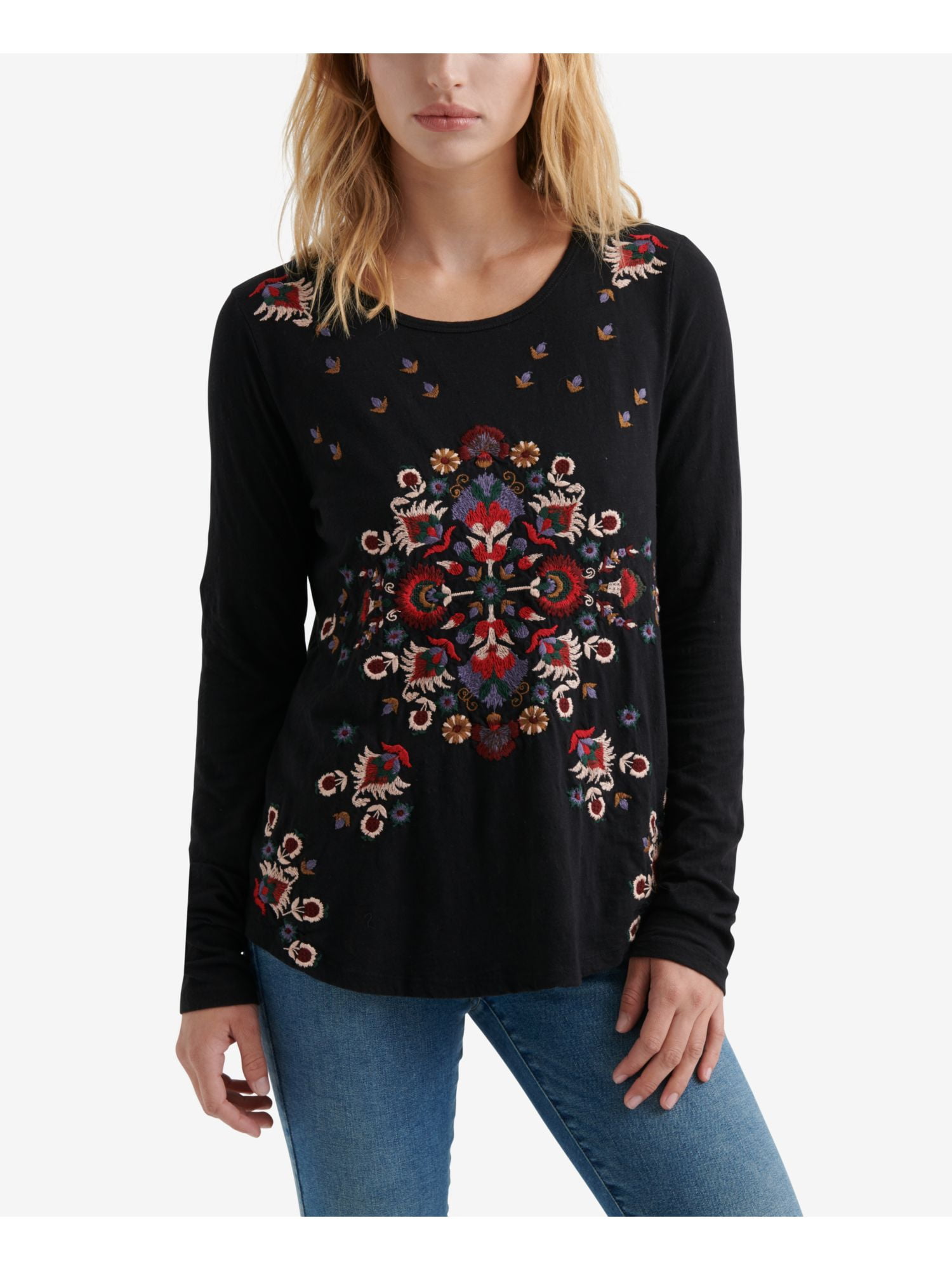 lucky brand embroidered flowers sweatshirt