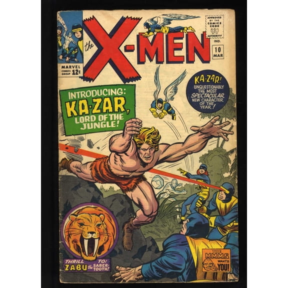 X-Men #10 VG/FN 5.0 1st App Silver Age Ka-Zar! Stan Lee Script! Comic Book
