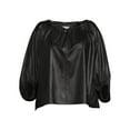 thumbnail image 5 of Terra & Sky Women's Plus Size Vegan Leather Long Sleeve Drawstring Scrunch Top, 5 of 5