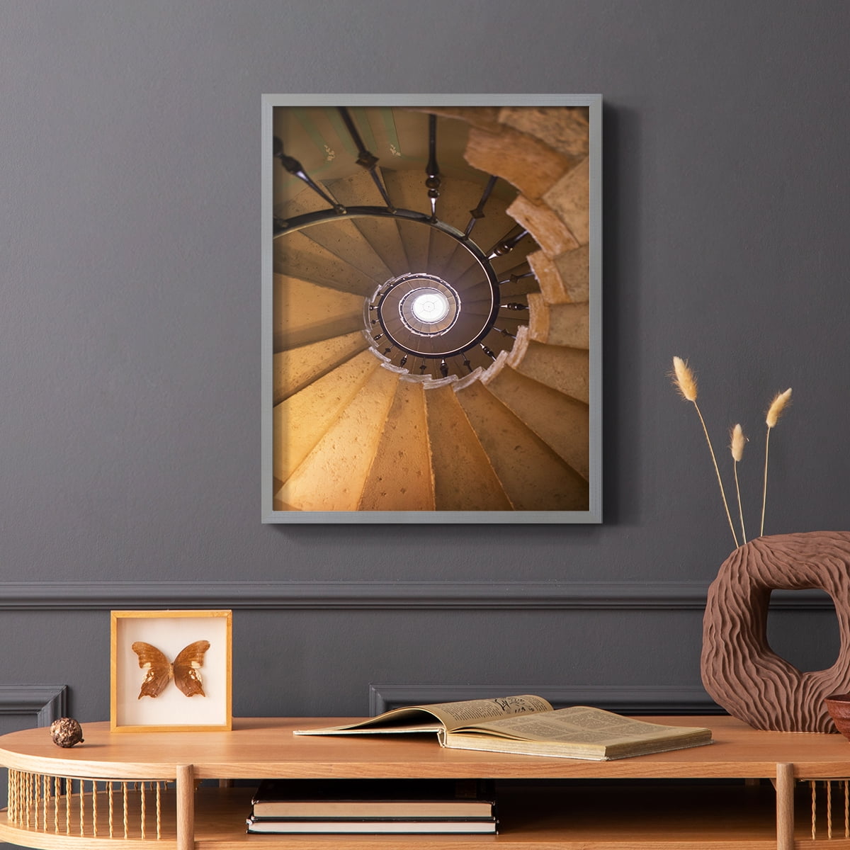 Spiraling II Framed Print in Gray Solid Wood Framed Print No Nail Hanging