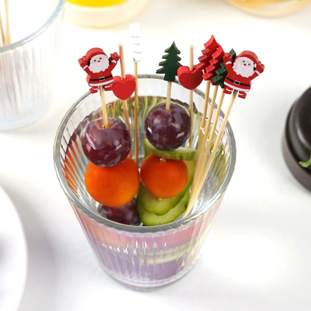 100 Pics à Cocktail De Noël – 12 Cm – Pour Fruits, Gâteaux Et Apéritifs Festifs