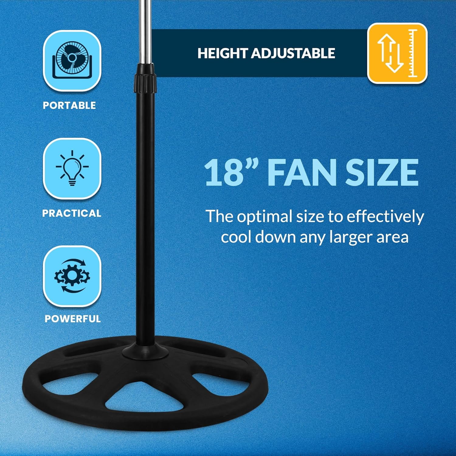 PAMI 18 Inch High-Velocity Oscillating Pedestal Fan Stand Up Cooling Fan with 3 Speeds Adjustable Height for Bedroom Home, Black