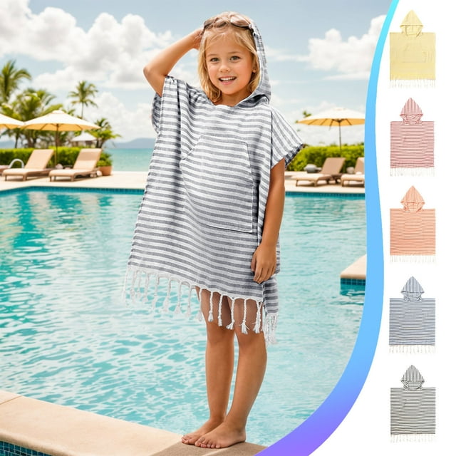 Toalla de playa con capucha Capa | Microfibra suave de secado rápido | Absorbente Ligero Viajes Surf Natación | Colores vibrantes: rojo, amarillo, naranja, azul | 26x24 pulgadas | 1 paquete | Uso