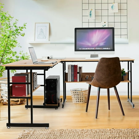 Gymax L Shaped Computer Desk Drafting Table Workstation W Tiltable