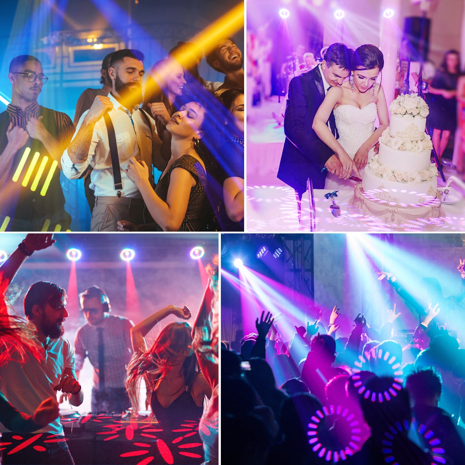 Moving Head DJ Lights ,150W (8000K) 7 Gobos 7 Colors Beam/Focus LED Stage Light,3-Facet Prism Party Light w/ RGB Ring Light 13/15CH for KTV Wedding Halloween Christmas