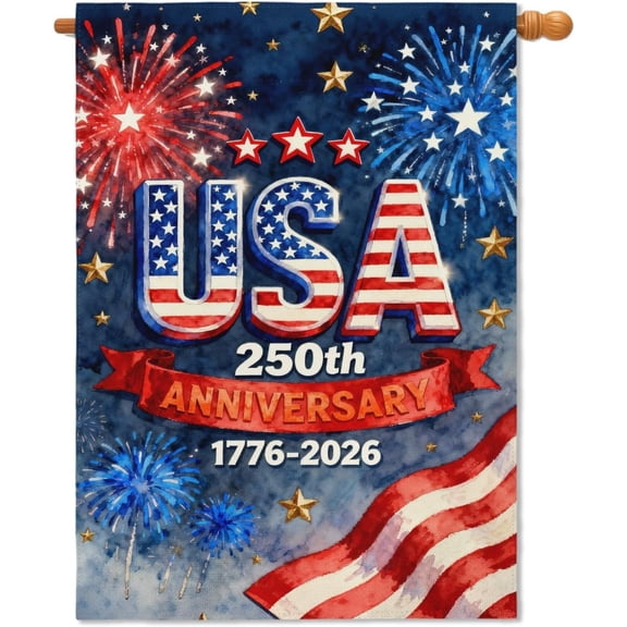 250th American Anniversary Patriotic House Flag 28x40 Inch Double Sided 4th of July 250th Banner USA Freedom July Fourth Garden Flags for Outside Farmhouse Outdoor Porch Yard Decoration