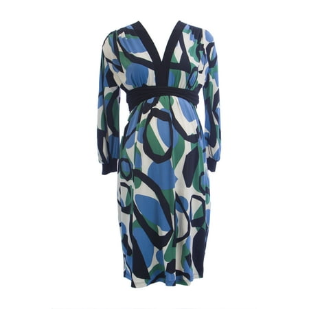 Print Surplice Dress - OLIAN Maternity Women's Abstract Print Surplice Neck Dress Small Green Blue