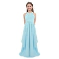 thumbnail image 1 of zdhoor Robe Longue Junior pour Demoiselle d'Honneur Enfant, Dos Nu, Chiffon, Concours, Fête, Soirée, Bal, Bleu Pâle 8, 1 of 6
