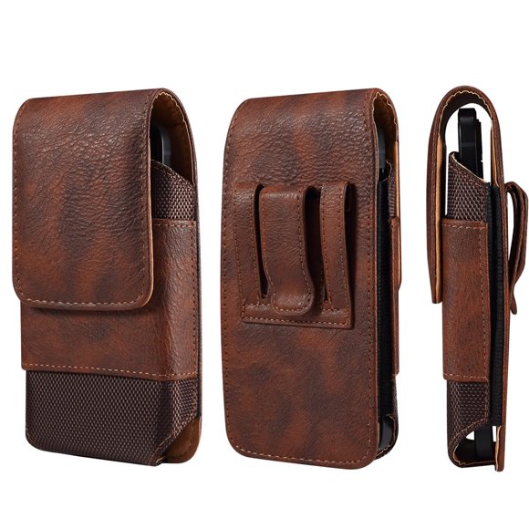 Men's Synthetic Leather Vertical Phone Holster with Belt Clip & Card Slot - Multi-Size Portable Smartphone Pouch for Outdoor Travel, Hiking & Daily Use - Water-Resistant Protective Case with Secure