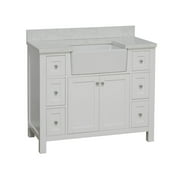 Yorkshire 42" Farmhouse Bathroom Vanity with White Cabinet and Engineered Marble Top