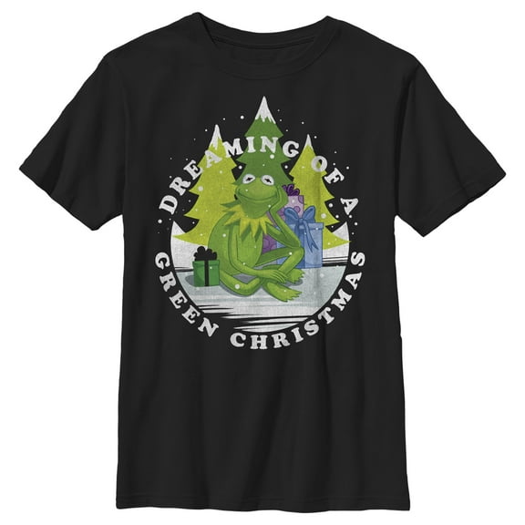 Boy's The Muppets Dreaming of a Green Christmas Graphic Tee Black X Large