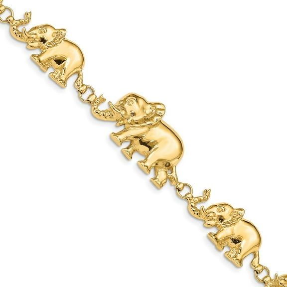 Diamond2Deal 14K Yellow Gold Graduated Elephant Bracelet for Women 7"