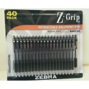 Zebra Z-Grip Retractable Ballpoint Pen 1.0mm Point Size Black Ink 40 Pack