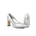 thumbnail image 4 of Ritualay Womens Comfort Chunky High Heels Work Pointed Toe Pumps Casual Lightweight Dress Shoes Silver 8, 4 of 9