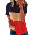 thumbnail image 2 of Camiseta de mujer Blusa de cuello redondo de manga corta con bloque de color, naranja colorida, L seitruly AP002555-48, 2 of 7