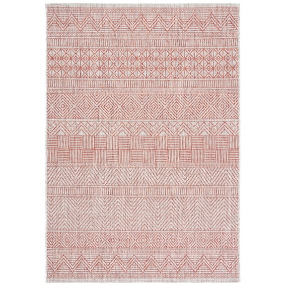 SAFAVIEH Courtyard Altan Geometric Indoor/Outdoor Area Rug, Beige/Rust, 5'3" x 7'7"
