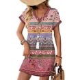 thumbnail image 2 of CHIUNL Summer Dresses for Women, V Neck Short Sleeve Ethnic Floral Mini Dress with Pockets, Casual Boho T-Shirt Dress, Fashion Vacation Outfits for Beach, Women Clothing (Pink S), 2 of 8