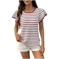 thumbnail image 2 of Ayolanni Flutter Women Shirts 5 Crew Neck Red Short Sleeve Striped T-Shirts Lady Blouses S, 2 of 9