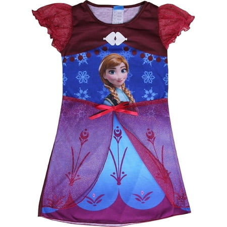 Disney Frozen Anna Girl's Nightgown Dress (Small, Burgundy)