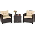 thumbnail image 1 of Giantex 3 Pieces Patio Furniture Set, PE Rattan Wicker 3 Pcs Outdoor Sofa Set w/Washable Cushion and Tempered Glass Tabletop, Conversation Furniture for Garden Poolside Balcony (Brown), 1 of 10