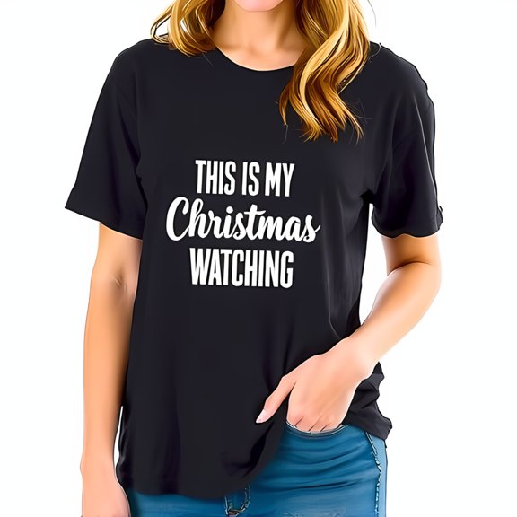 Stylish Oversized Cotton Short Sleeve T-Shirt - " This is my Christmas watching " in White Cursive Font - Perfect for Cozy Holiday Gatherings