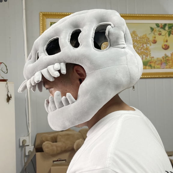 Dinosaur Skeleton Plush Headgear, Soft Wearable Dino Costume Headpiece for Halloween Dress Up, Costume Parties, Cosplay Events, Photo Props, Stage Activities and Seasonal Celebrations