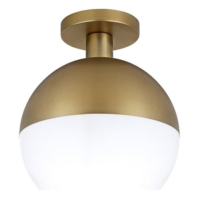 Henn&Hart 9.75"W Metal Semi Flush Mount Light in Antique Brass Finish