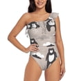 thumbnail image 2 of Picia Cartoon Bear Brown Pattern Women's One Piece Swimsuits,One Shoulder Swimwear Asymmetric ,Ruffle Monokinis Bathing Suits,High Waisted Flattering Bathing Suits-XX-Large, 2 of 8