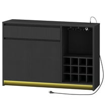 HOOBRO 47.2" Bar Cabinet with LED Lighting and Charging Station, Sideboard with Wine Glass Holder and 12 Wine Cubes, Coffee Bar with Drawer and Cabinet, Adjustable Shelf,  Black BB12UDJG01