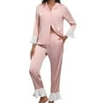 thumbnail image 4 of Womens Pajama Sets Long Sleeve Button Down Shirts and Ruffles Bottoms with Pockets Loungewear Soft Comfy Homewear Pj Sets for Woman, 4 of 8