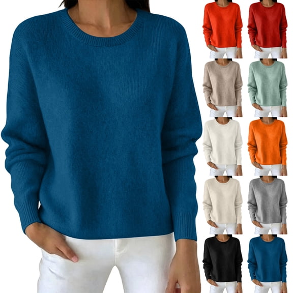 PNTUTB Women's Sweatshirt Long Sleeve Crew Neck Pullover Loose Casual Solid Color Comfort Soft Daily Trendy Fall Fashion Versatile Basic Tops