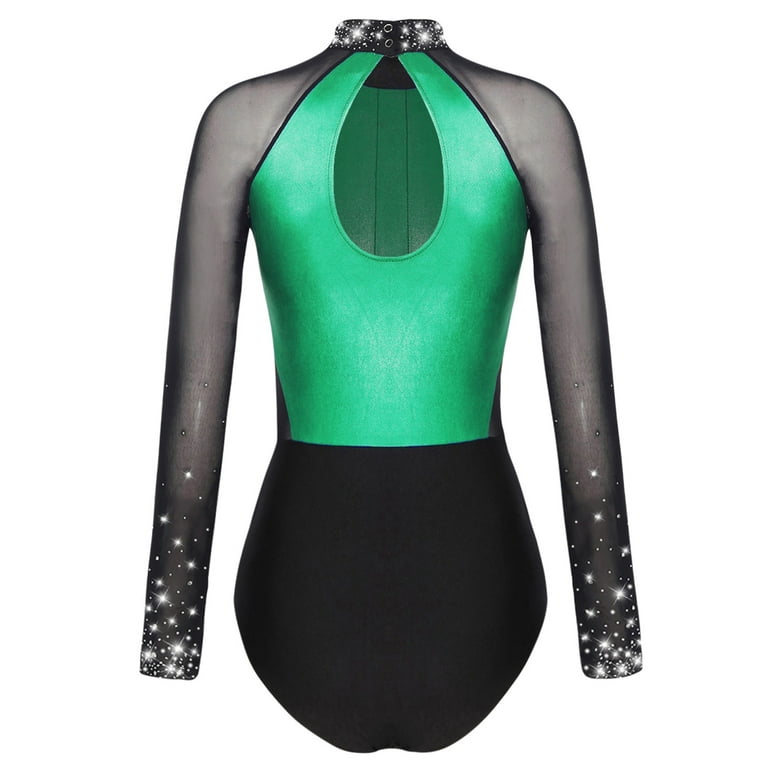 IMEKIS Balletpak voor dames, lange mouwen, bodysuit, glanzend, body, wetlook, ballet, dansbody, leotard, gymnastiekpak, eendelig, metallic shirt, bovenstuk, top, sport, fitnesskostuum, zilver, L
