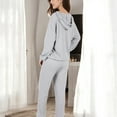 thumbnail image 2 of Women's Waffle Knit Hoodie Lounge Set with Front Pocket and Relaxed Fit Pants - Medium, Gray, 2 of 6