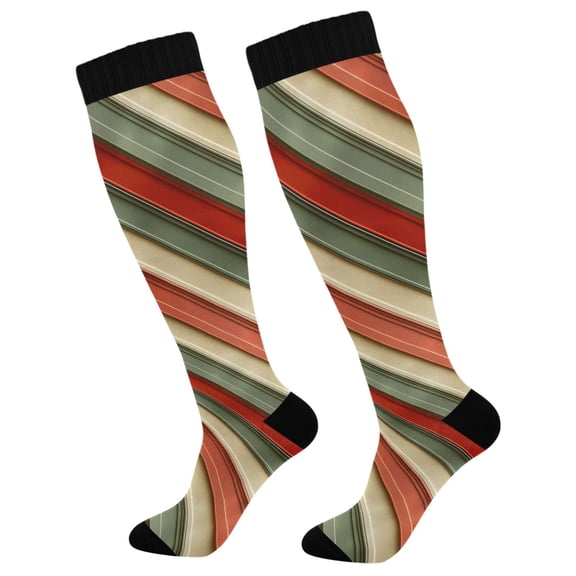 joogoo Green Red Stripes Compression Socks Women Men Knee High Sock