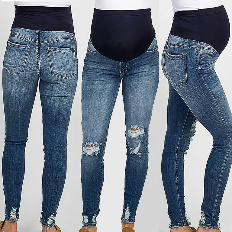 JNGSA Maternity's Jeans Over Belly Skinny Ripped Denim Pants High