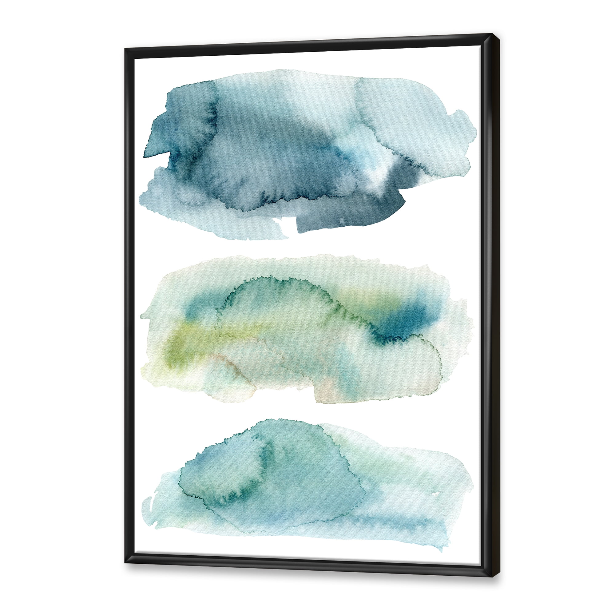 Designart 'Green and Blue Clouds' Modern Framed Canvas Wall Art Print