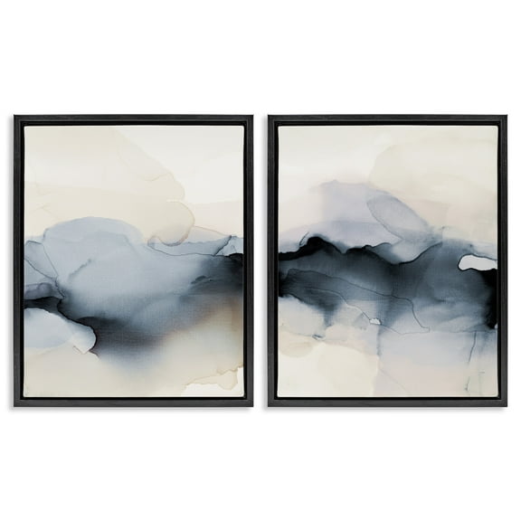 Stupell Industries Mysterious Abstract Obscure Watercolor Abstract Painting Black Floater Framed Canvas Art Print Wall Art, 17 x 21, Set of 2