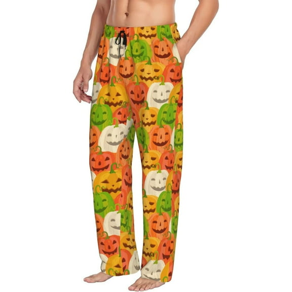 Mens Pajama Pants Bottoms with Pockets - Cartoon Pumpkins Comfy Mens Pj Pants, Soft Men Lounge Pants