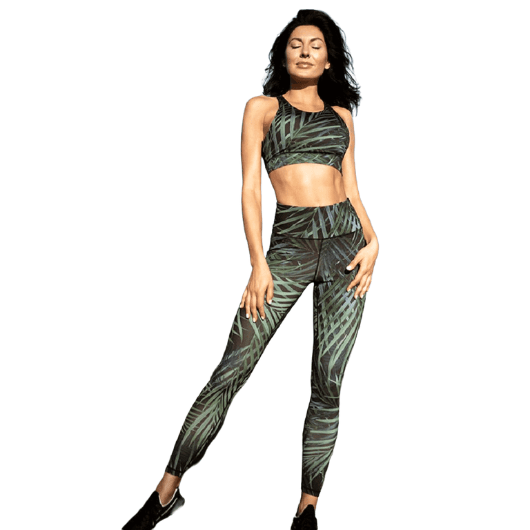 Women s High Rise Plant Flower Printed Activewear Leggings Palm Leaf M