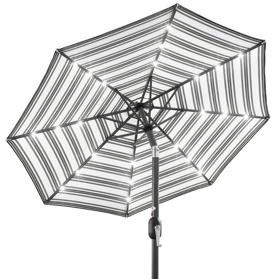 Best Choice Products 10ft Solar LED Lighted Patio Umbrella w/ Tilt Adjustment, UV-Resistant Fabric - Striped Black