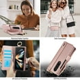thumbnail image 4 of ELEHOLD For Samsung Galaxy Z Fold 4 Phone Case Leather Crossbody Zipper Card Wallet Flip Case Kickstand Cover, with Ring Holder,Full Body Protection-Rosegold, 4 of 7