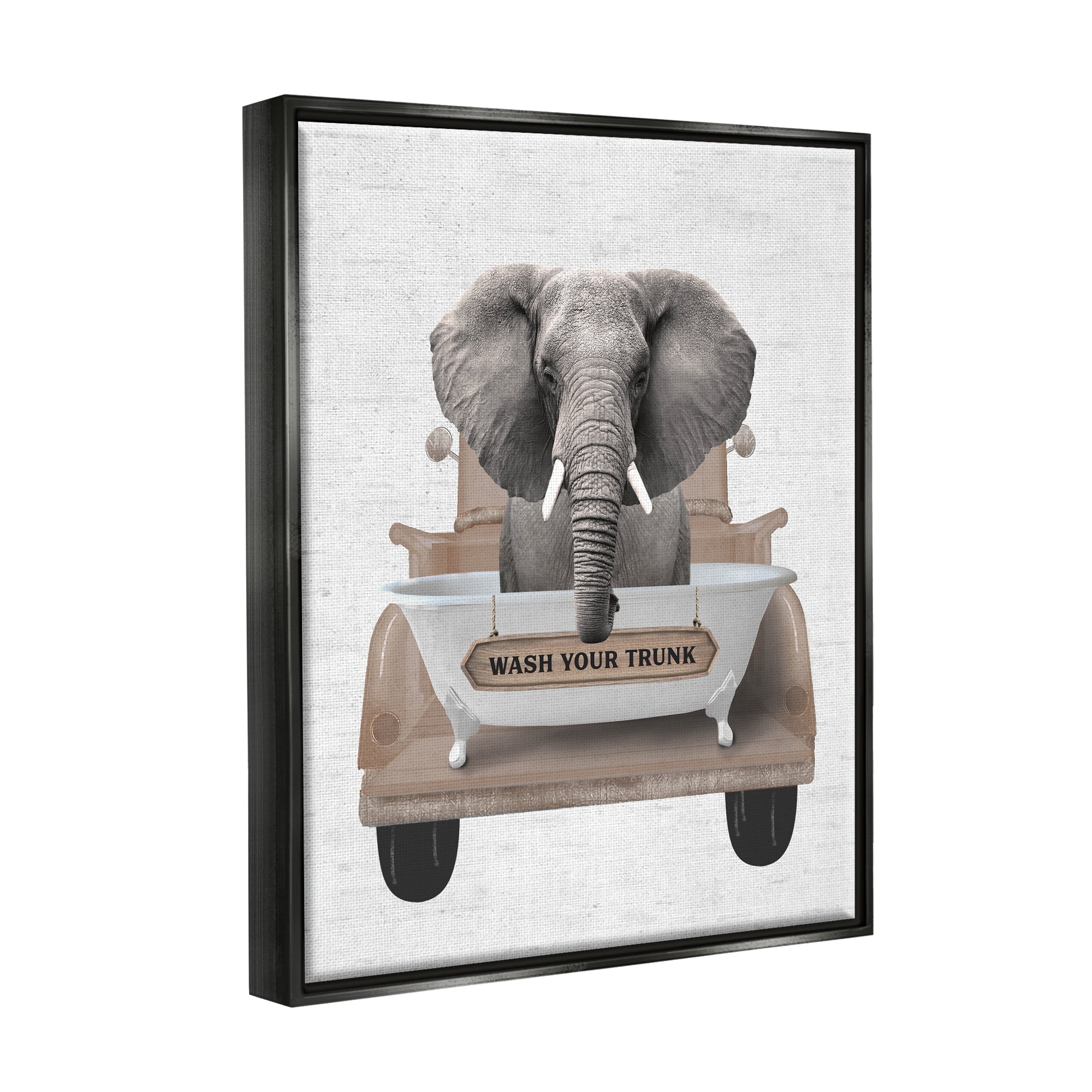 Stupell Industries Wash Your Trunk Elephant Animals & Insects Painting Black Floater Framed Art Print Wall Art, 17 x 21