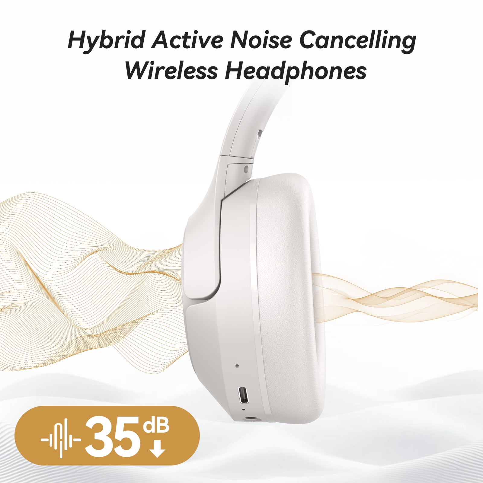KVIDIO Active Noise Cancelling Headphones with Microphone, Deep Bass, 70H Running Time - Silver