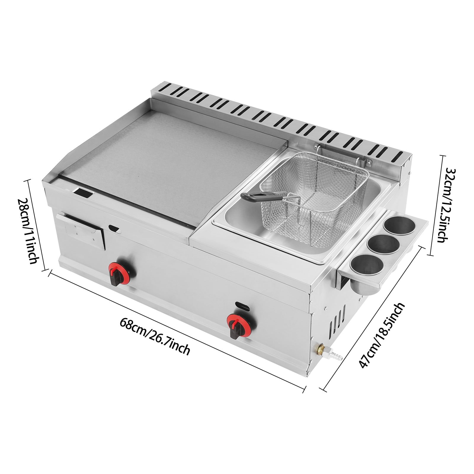 Commercial Gas Propane Flat Top Grill Griddle w/ Deep Fryer Multi-function Fryer Deep-frying Machine Large-capacity with Grill Griddle Gas Heating